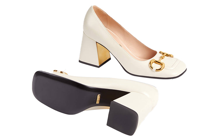 (WMNS) Mid-heel pump with Horsebit 'White Leather'