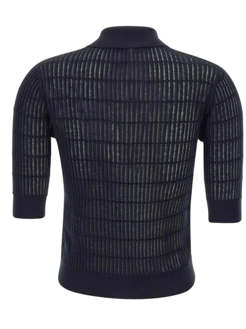 Navy Textured Shirt Collar T-Shirt