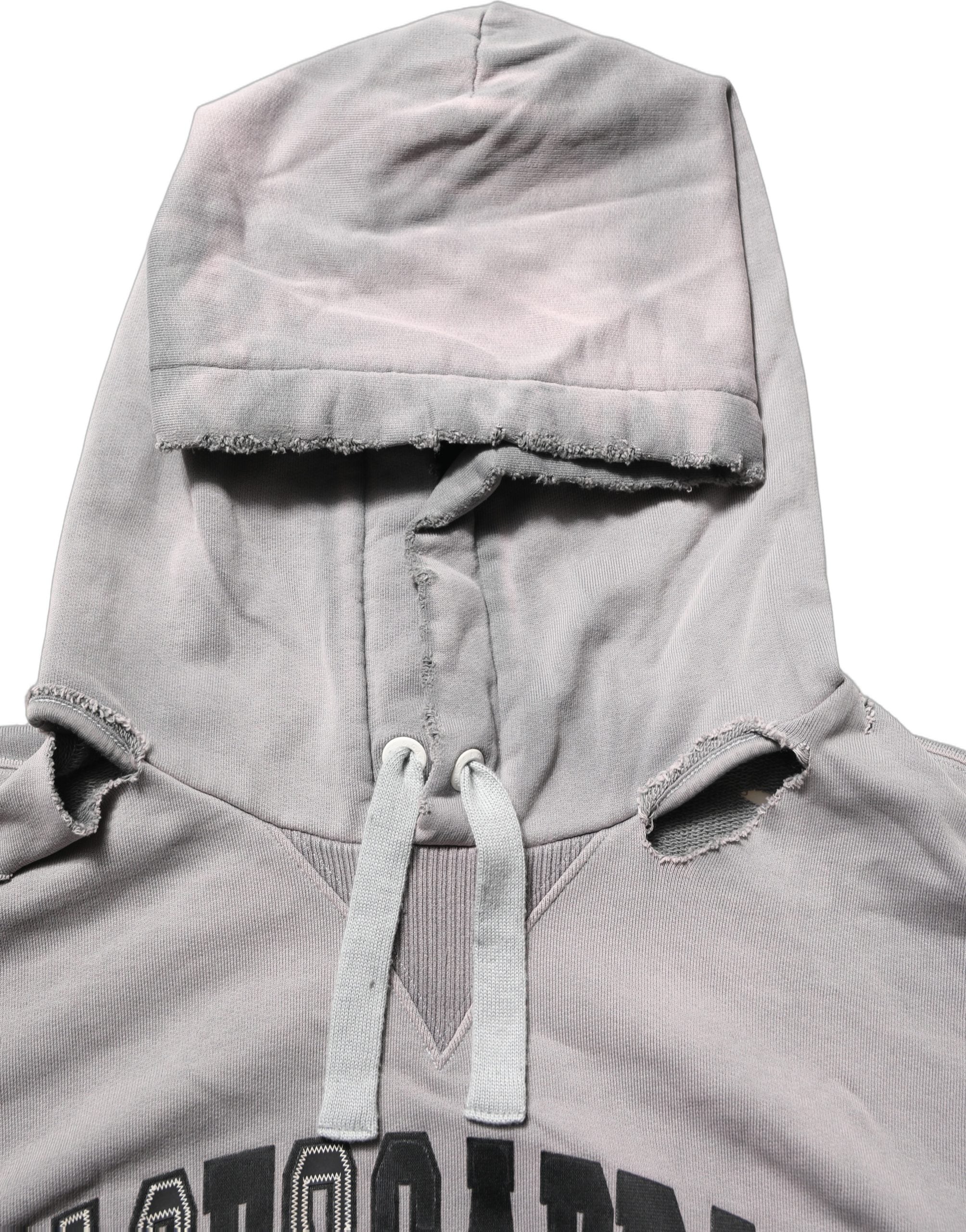 Distressed Graphic Cotton Hoodie — Gray
