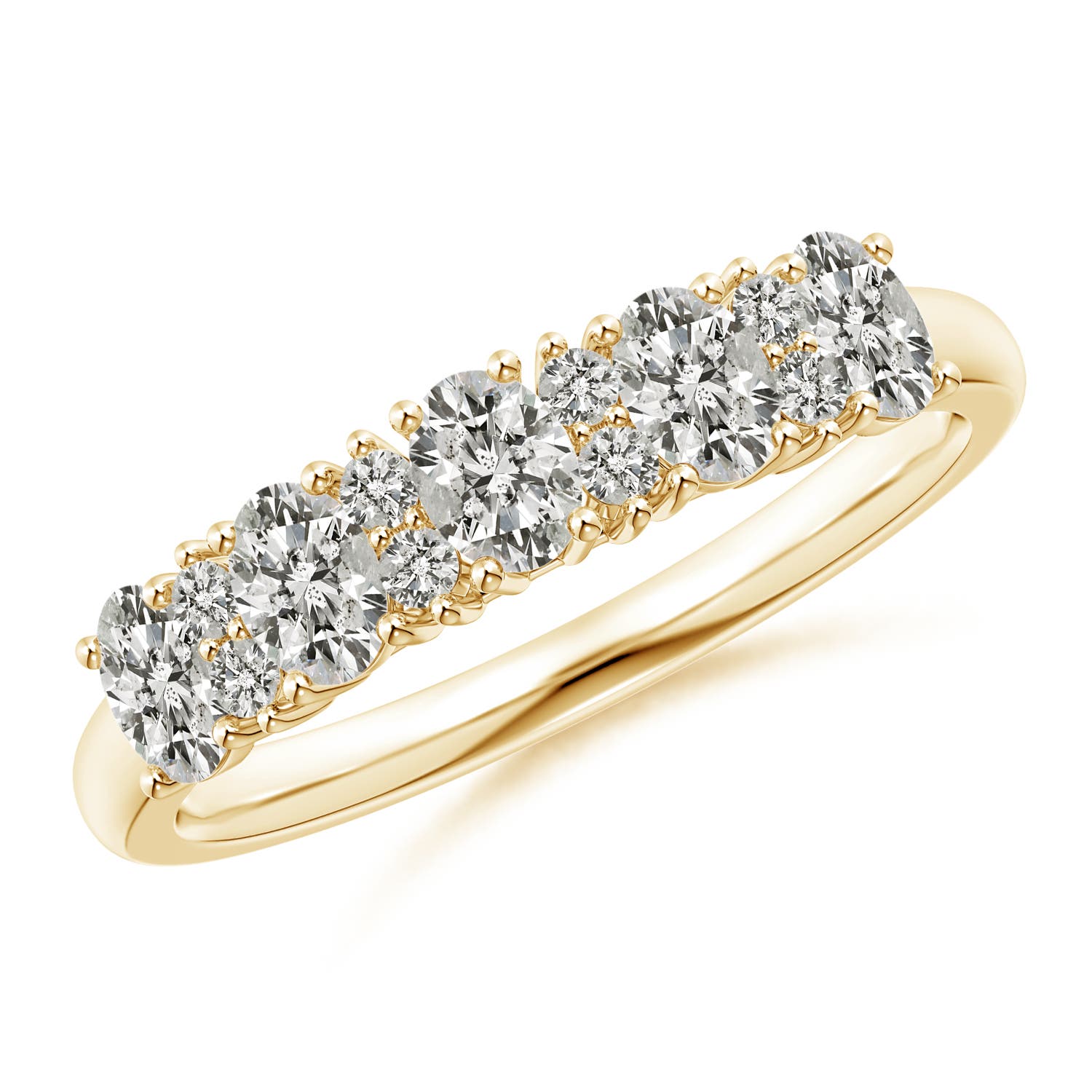 Angara 0.6 Carat Five Stone Oval Diamond Wedding Ring with Accents in 14K Yellow Gold