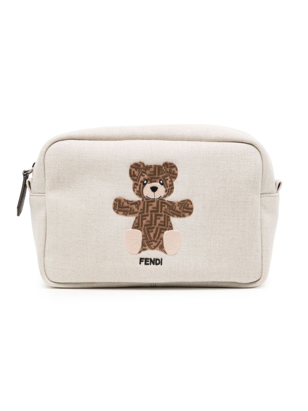 FF Teddy Bear zipped wash bag - Neutrals