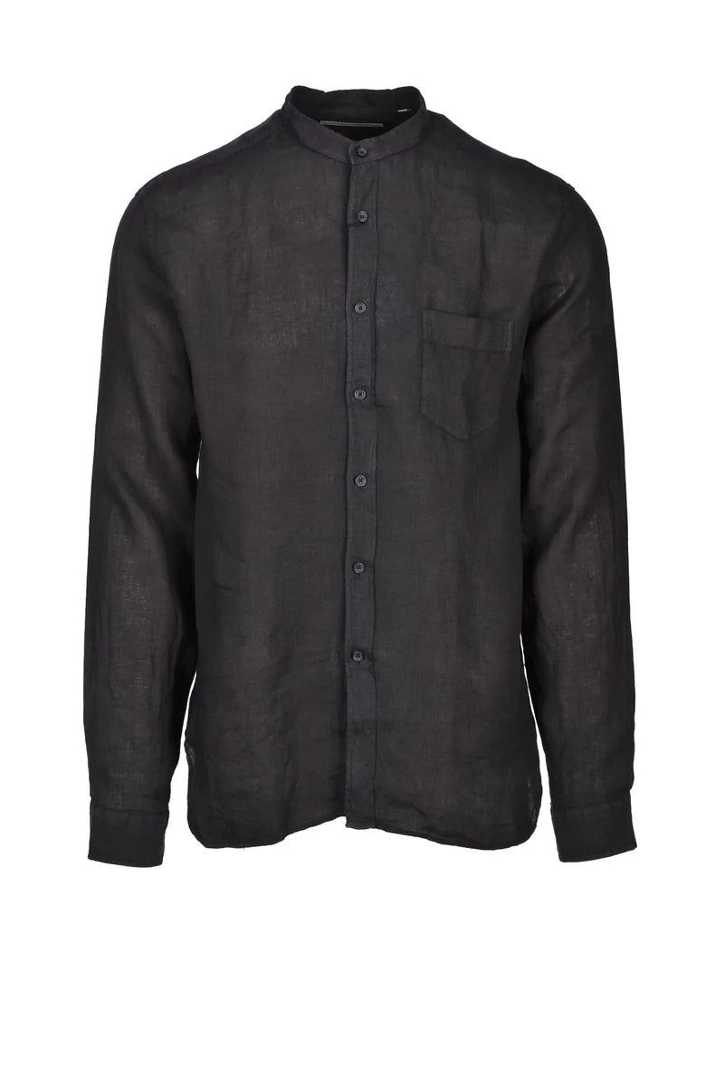 Black Mandarin Linen Shirt
