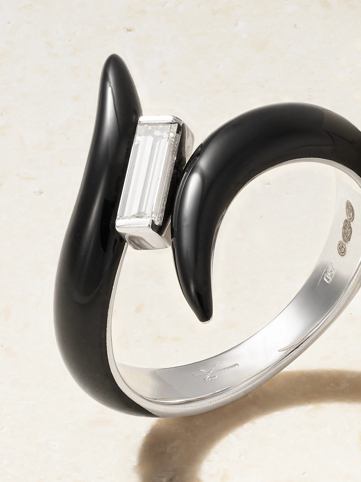 Oui 18-karat White Gold, Diamond And Enamel Ring - Black
