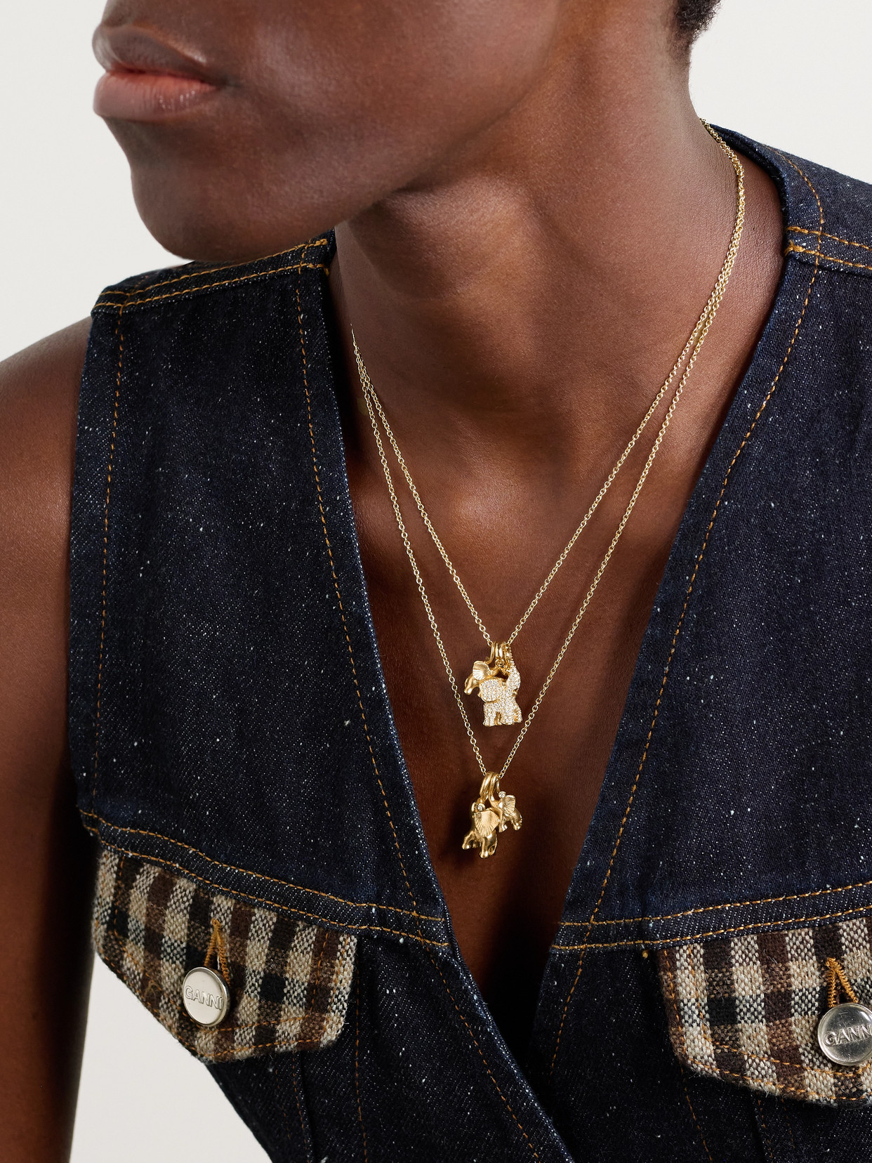 Double Elephant 18-karat Gold Diamond Necklace - One size