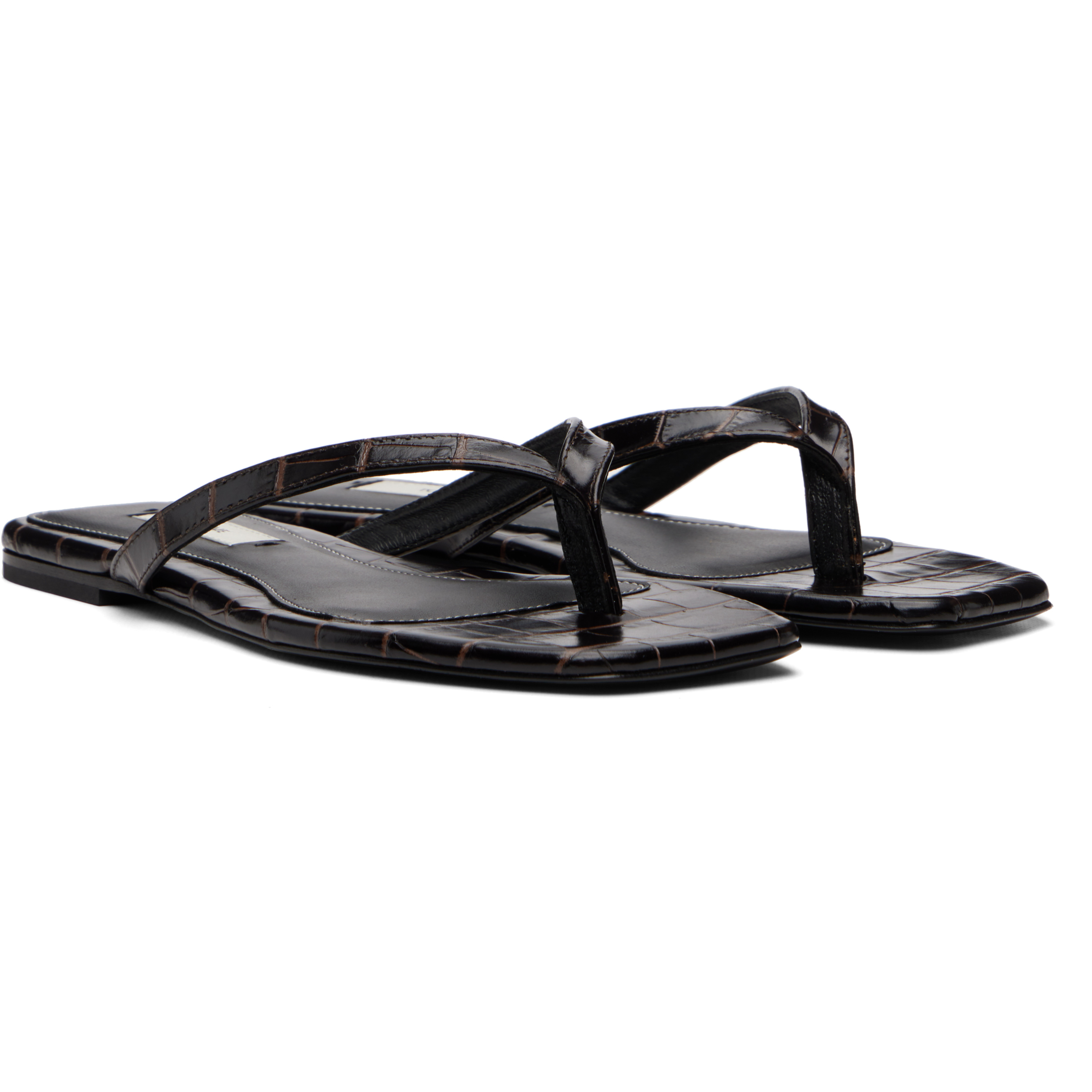 Brown Croco-Embossed Flip-Flops