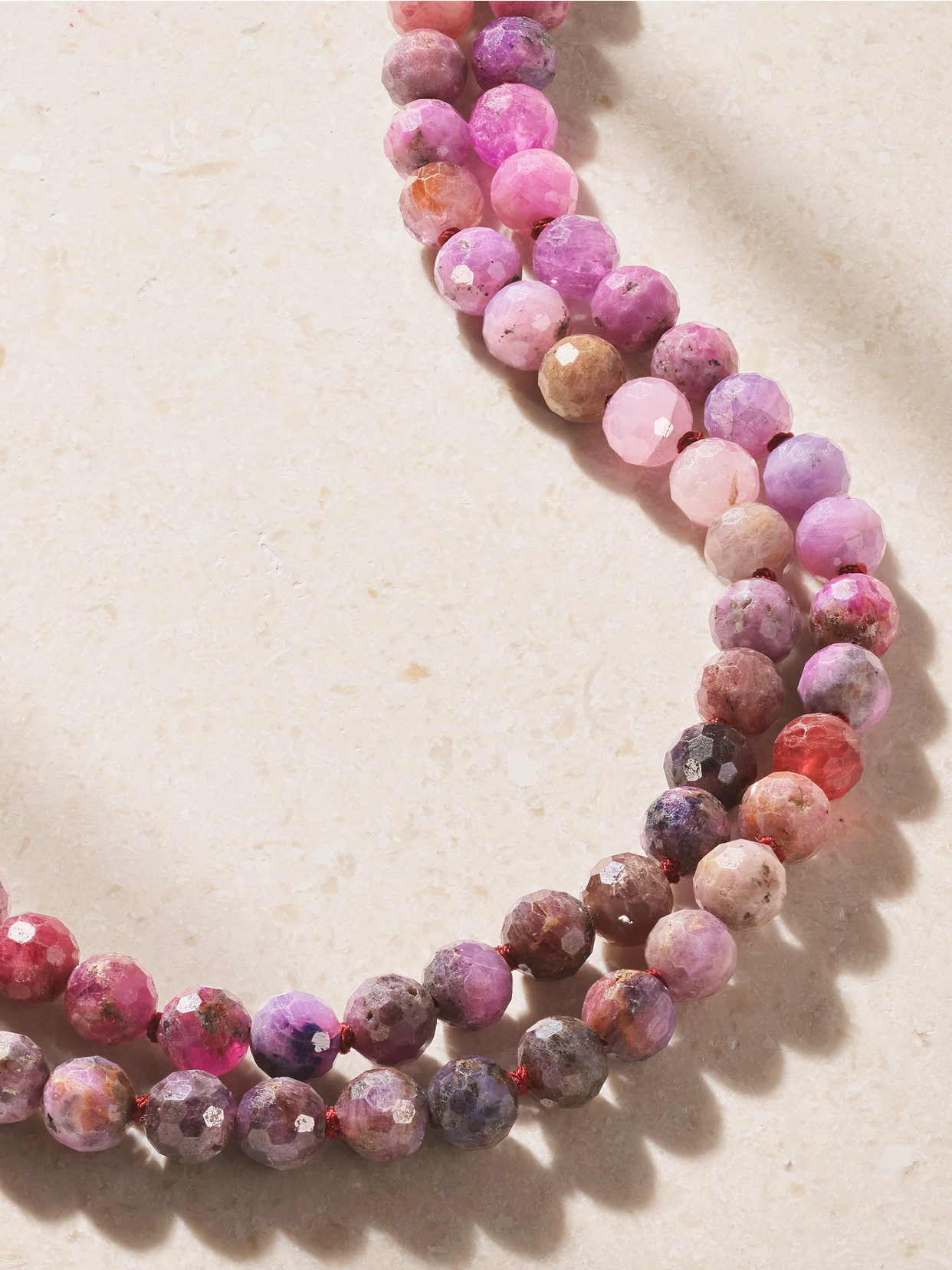 Double 14-karat Gold Ruby Necklace - Pink