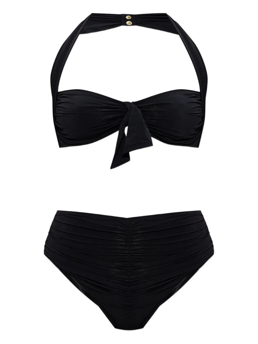Halterneck Ruched Bikini — Black