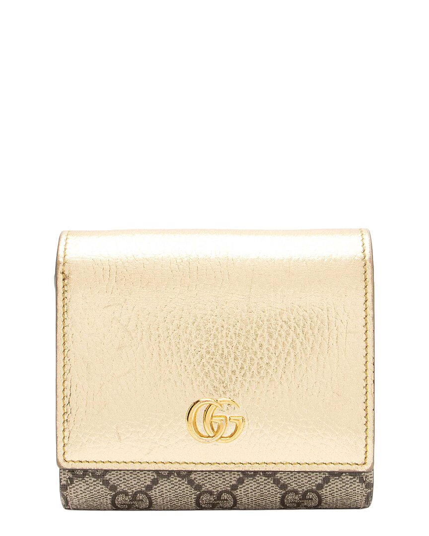Beige GG Supreme Canvas GG Marmont Compact Wallet (Authentic Pre-Loved)