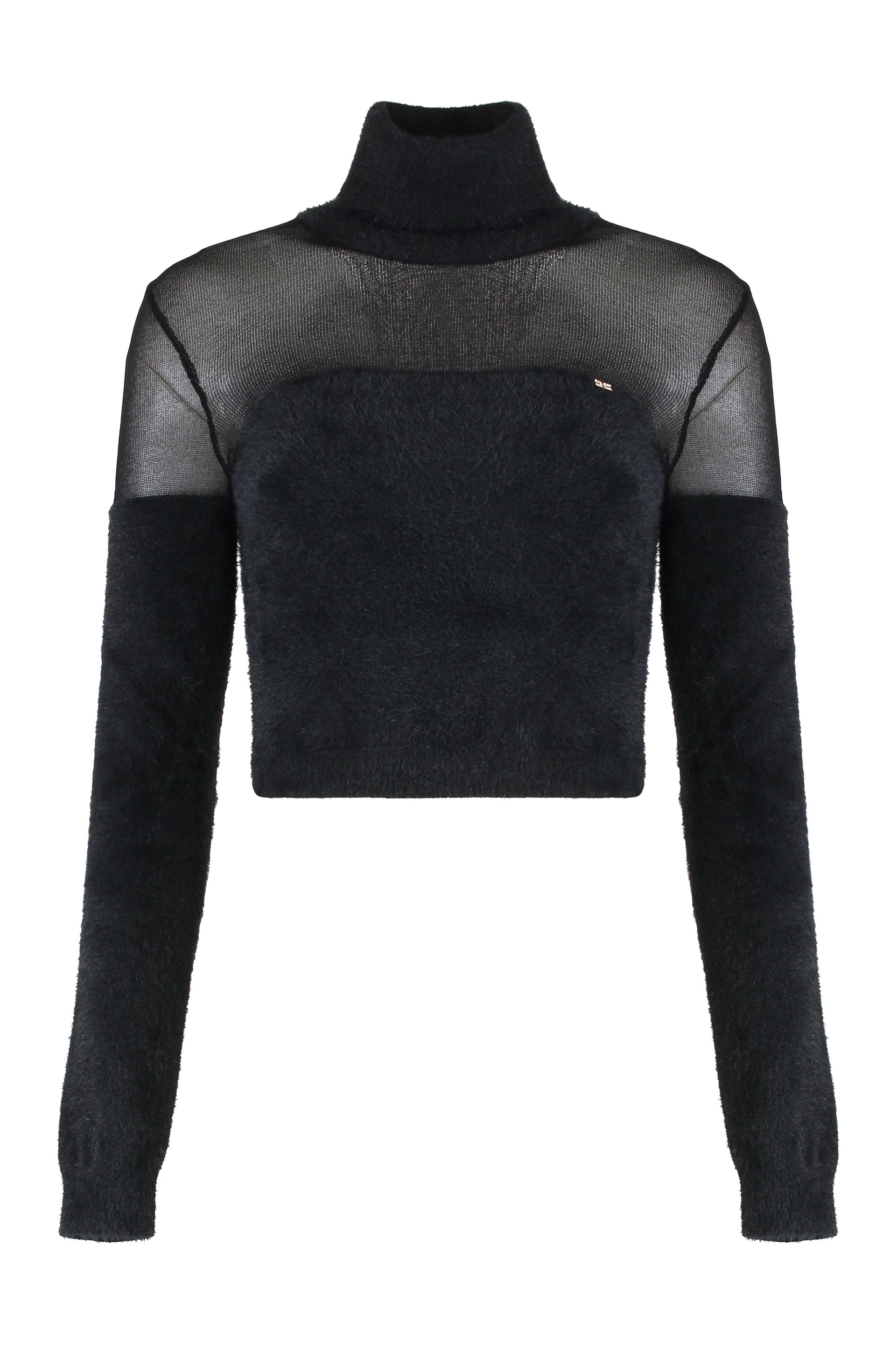 Cropped Turtleneck Sweater with Logo Detail