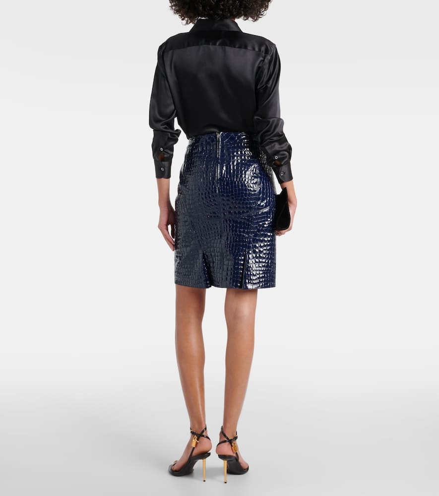 Croc-effect leather midi skirt