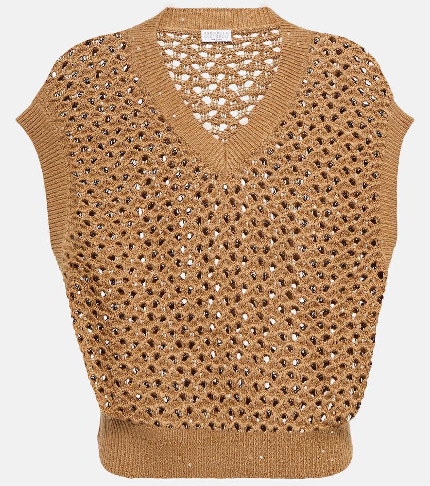 Brunello Cucinelli Open-knit cotton, linen and silk top
