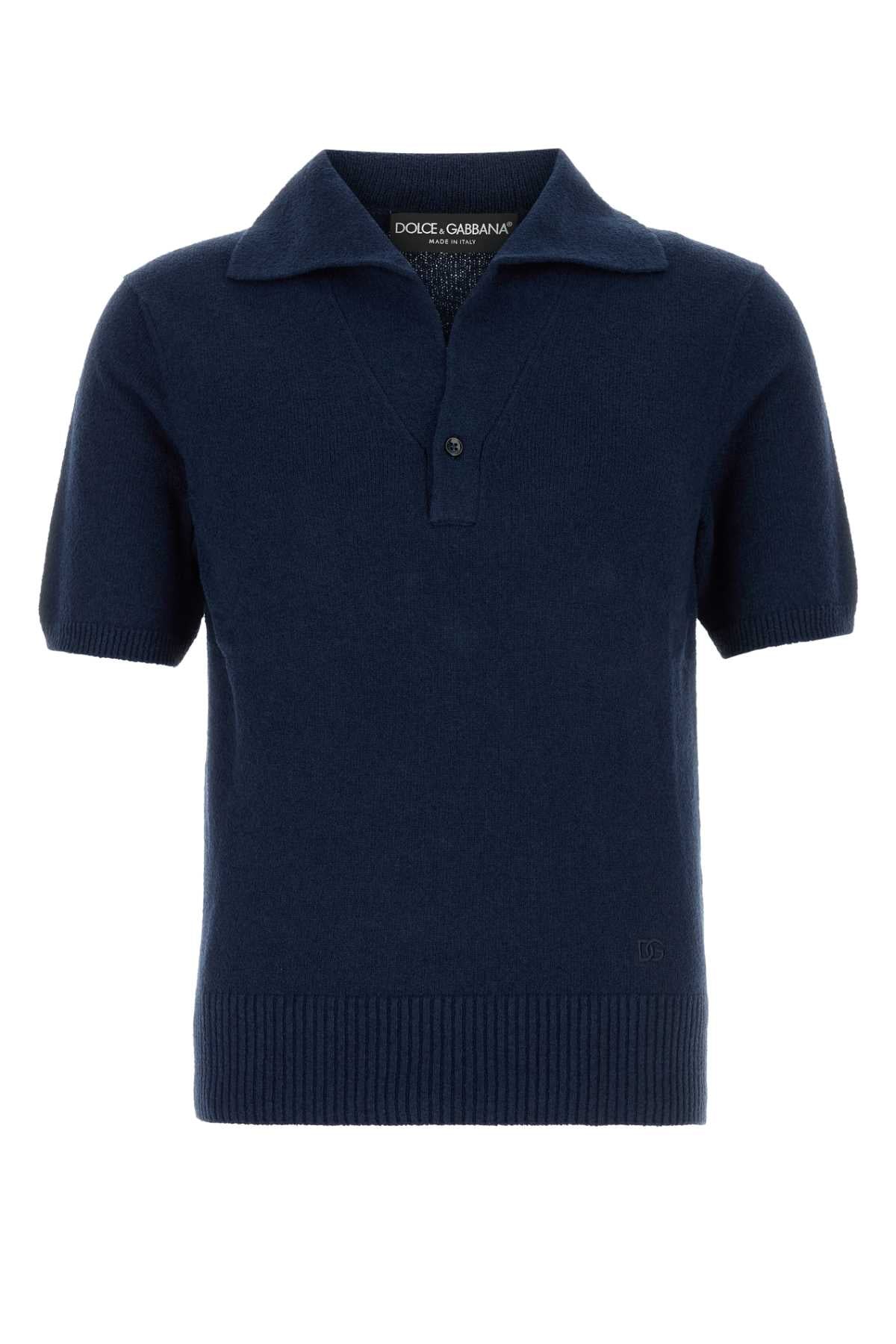 Cotton-Nylon Knit Polo — Navy