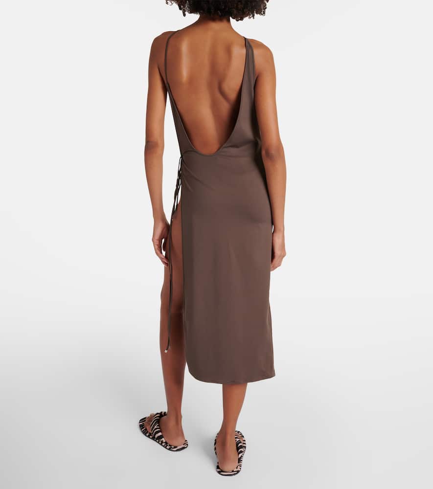 Side-slit gathered midi dress