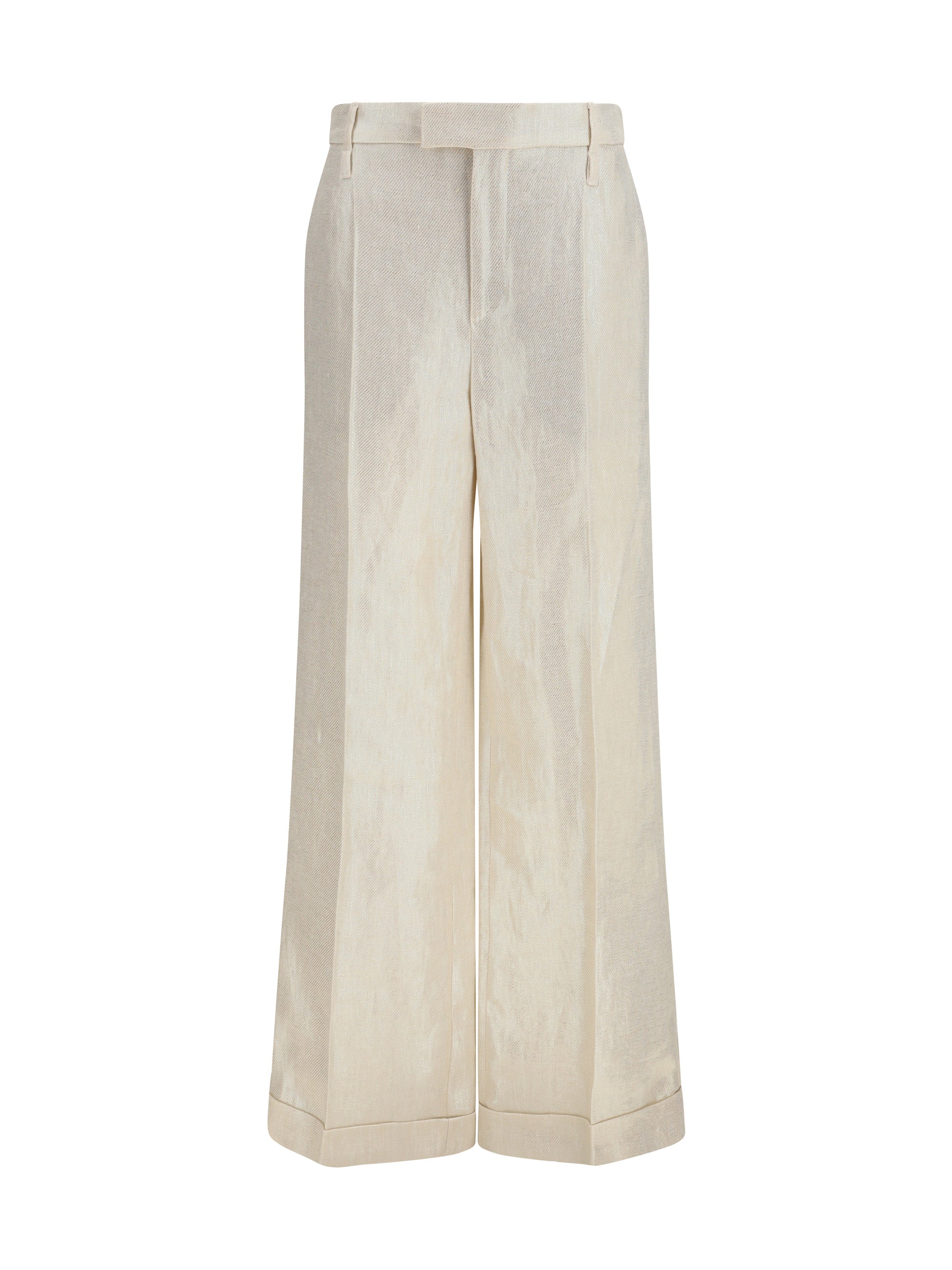 Pleated Linen Trousers — Beige