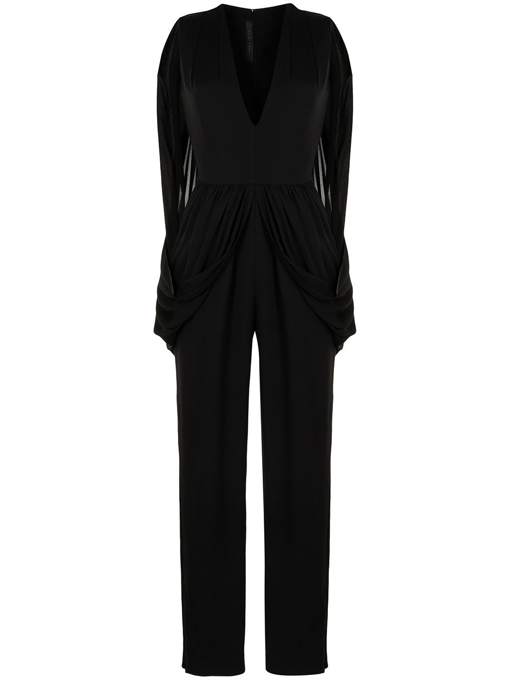 V-plunge cape jumpsuit - Black