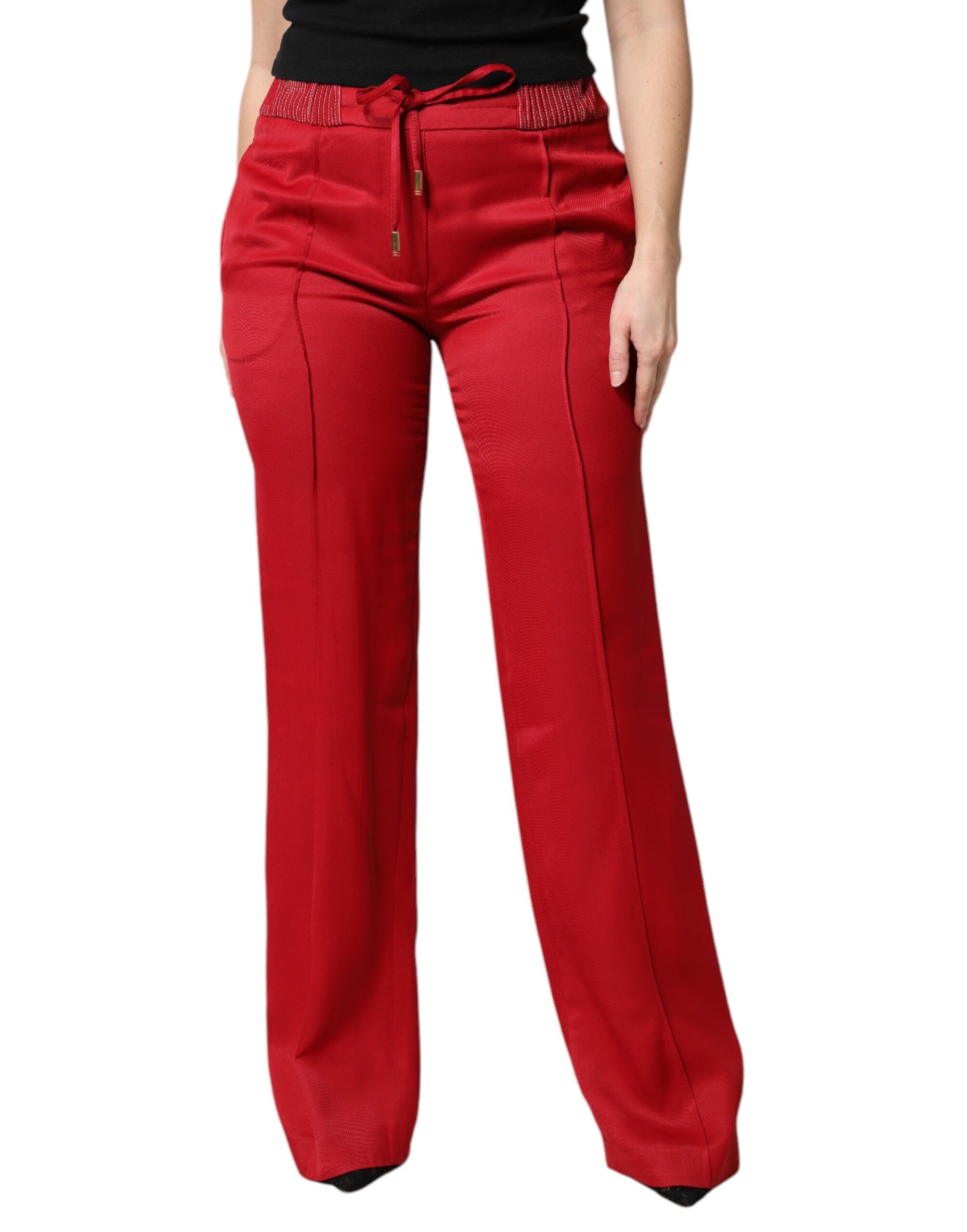 Viscose Straight-Fit Trousers — Red
