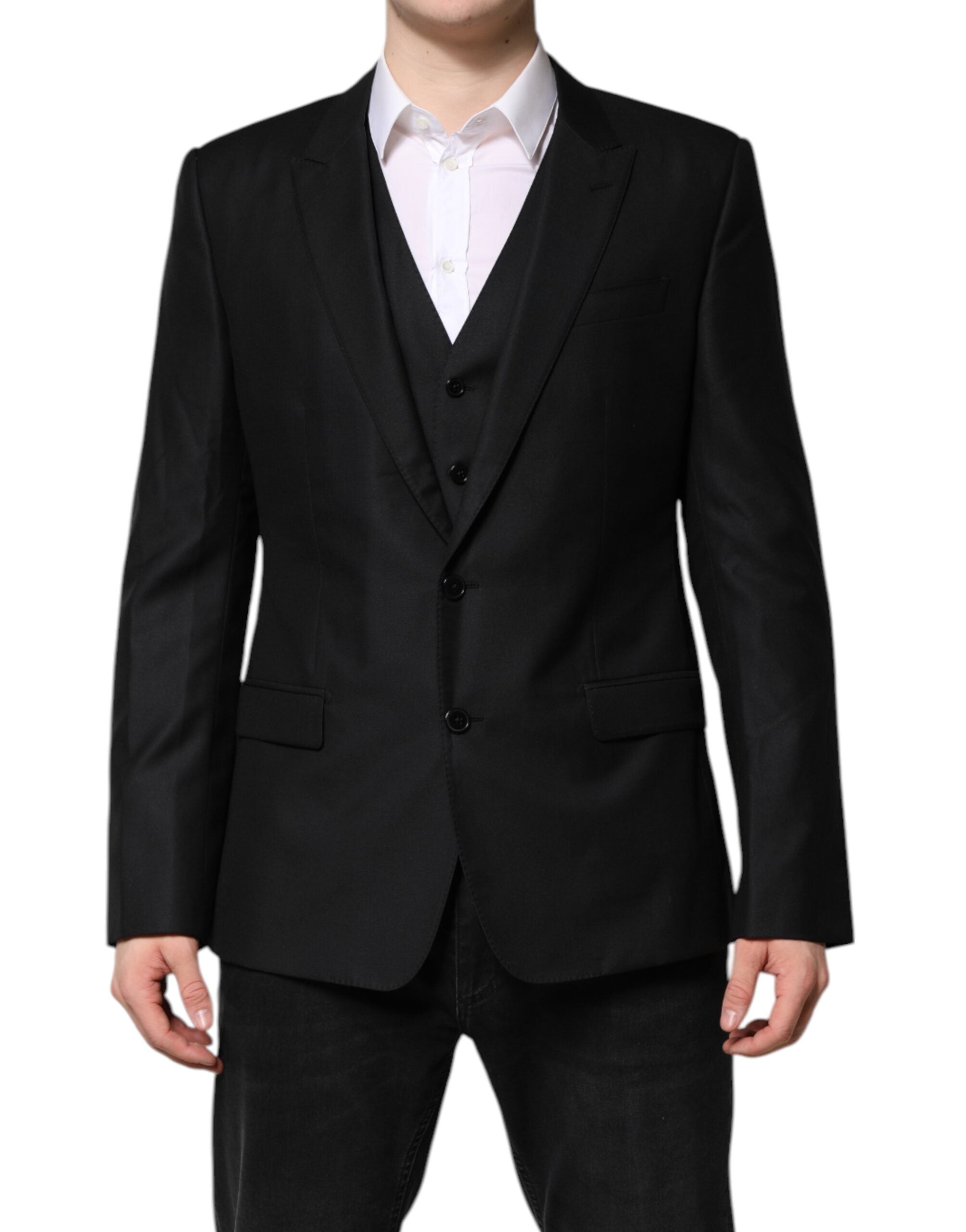Virgin Wool and Silk Pant Suit — Black
