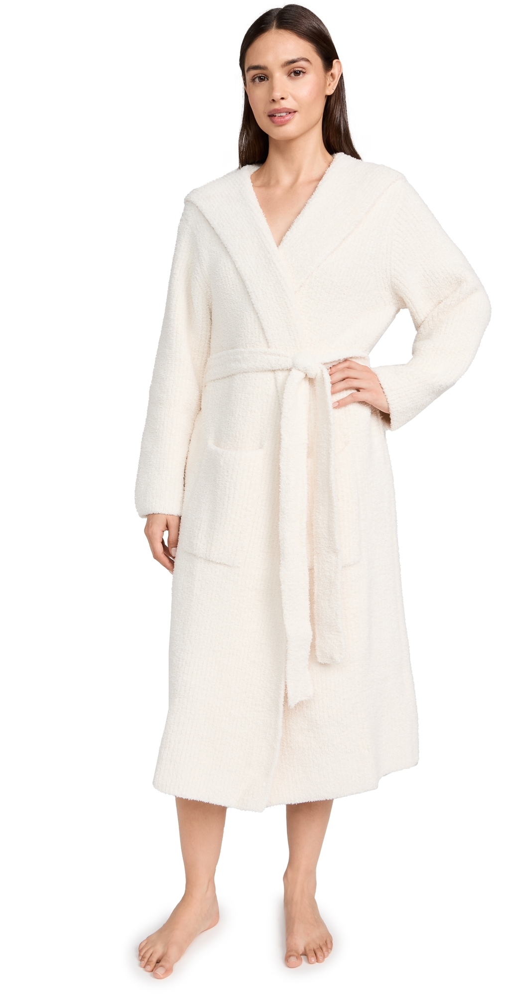 CozyChic Ribbed Hooded Robe Cream