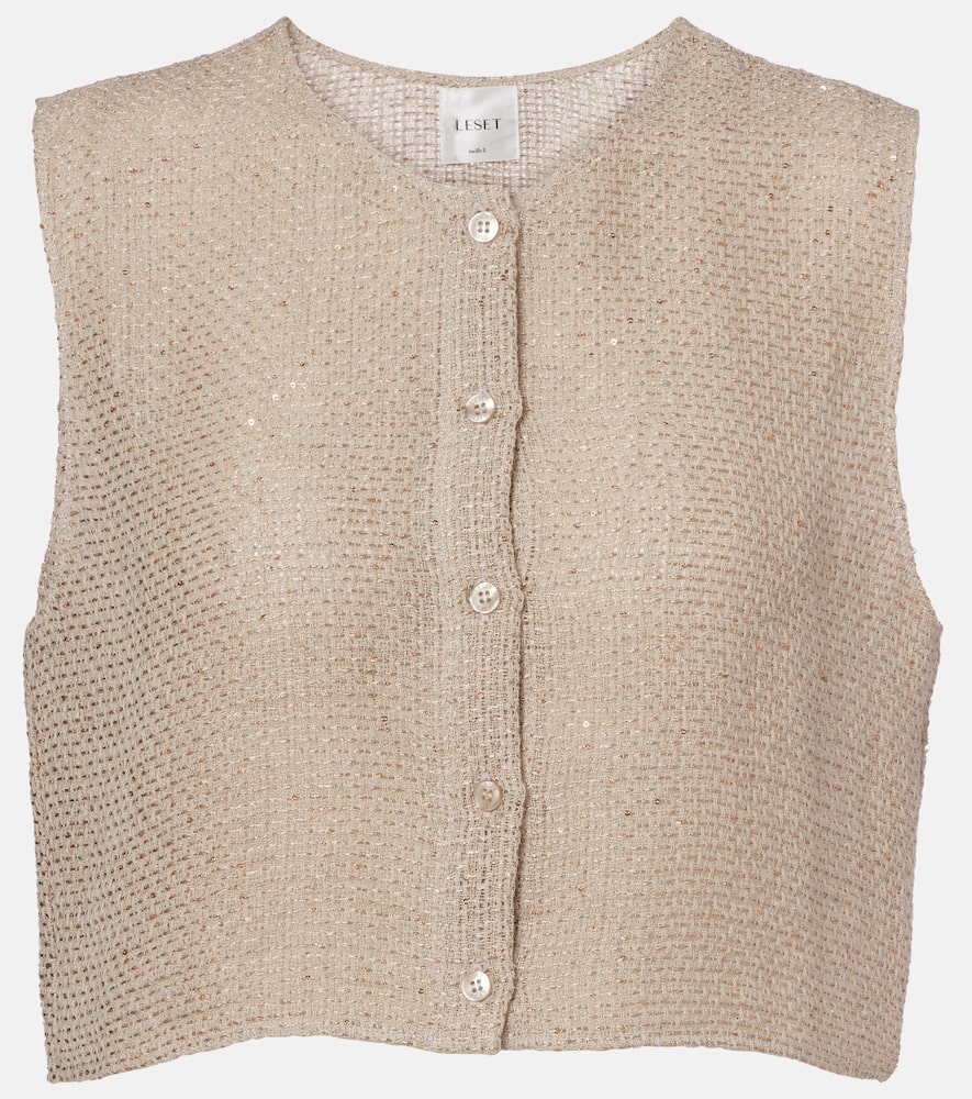 Stella sequined linen-blend top