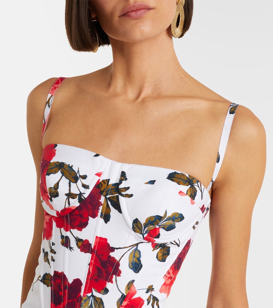 Floral tiered cotton-blend corset dress