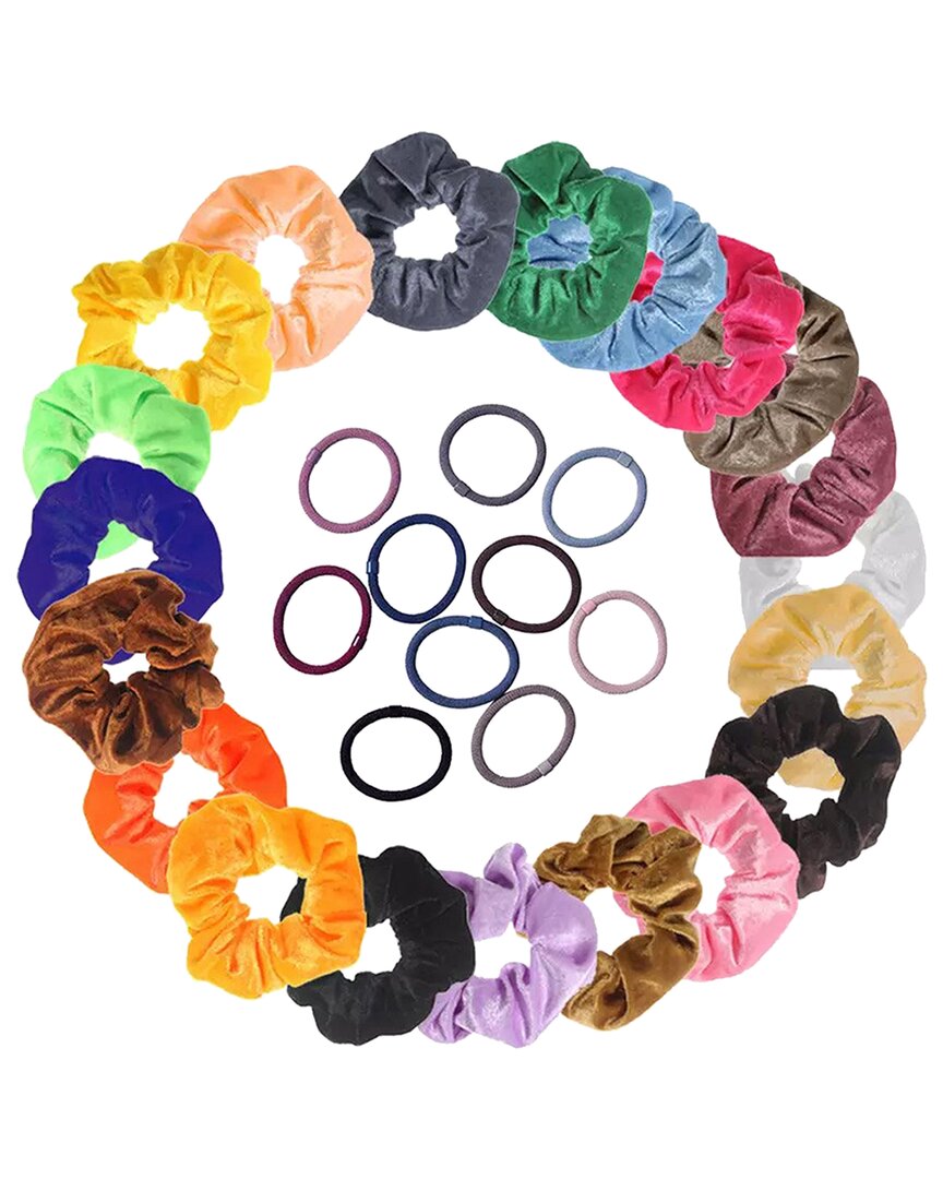 Women's 30pk Premium Velvet Elastic Hair Scrunchies & Hair Tie Set
