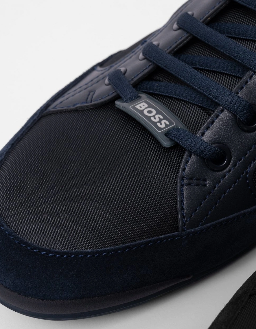 Men's BOSS Orange Saturn Mens Low Profile Mixed Material Trainers With Suede and Faux Leather - Dark Blue 401 - Navy