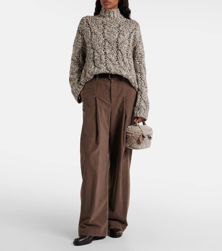 Pleated high-rise cotton wide-leg pants