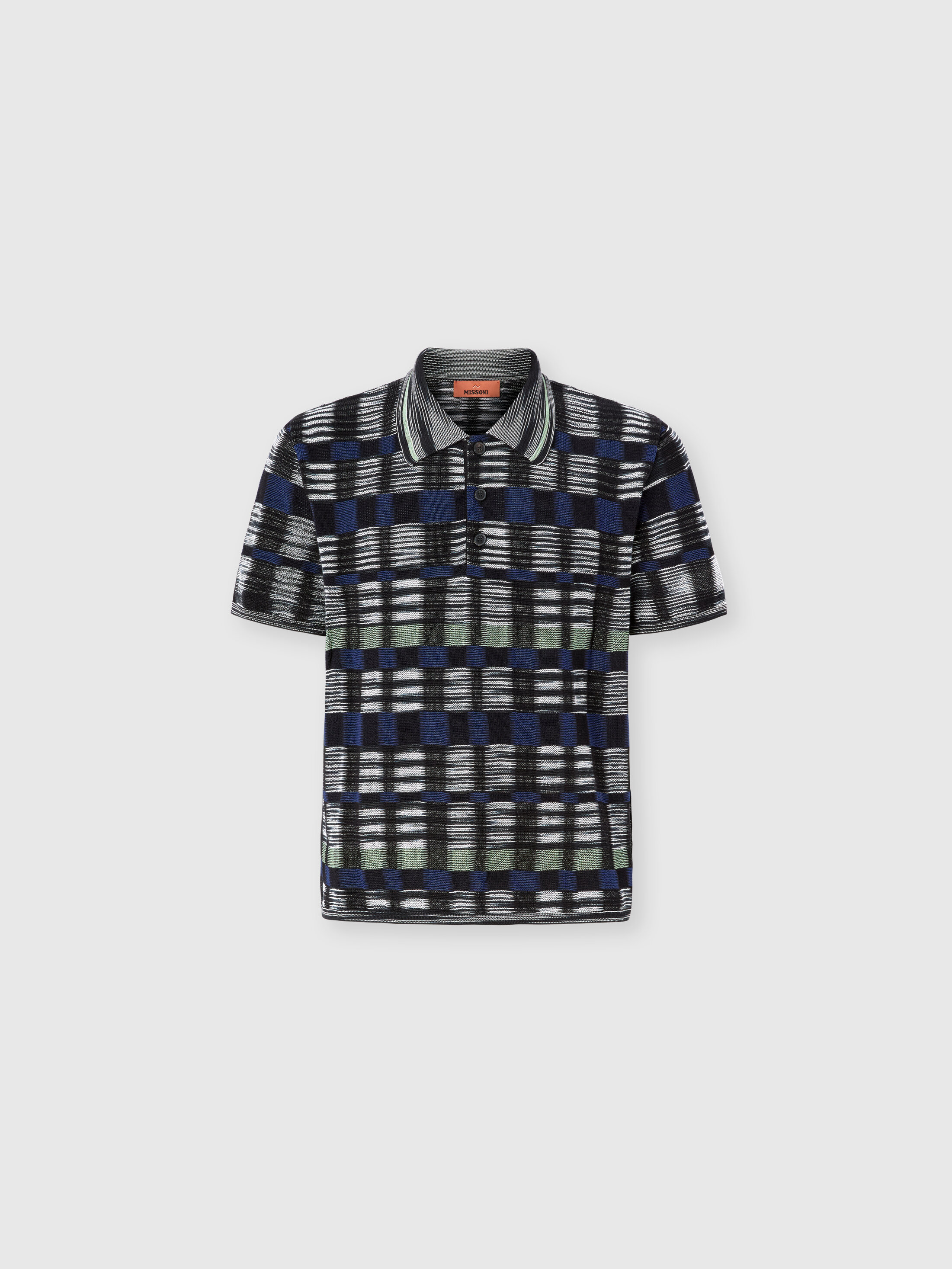 Missoni - Cotton and viscose polo shirt with check pattern, Men, Beige& White
