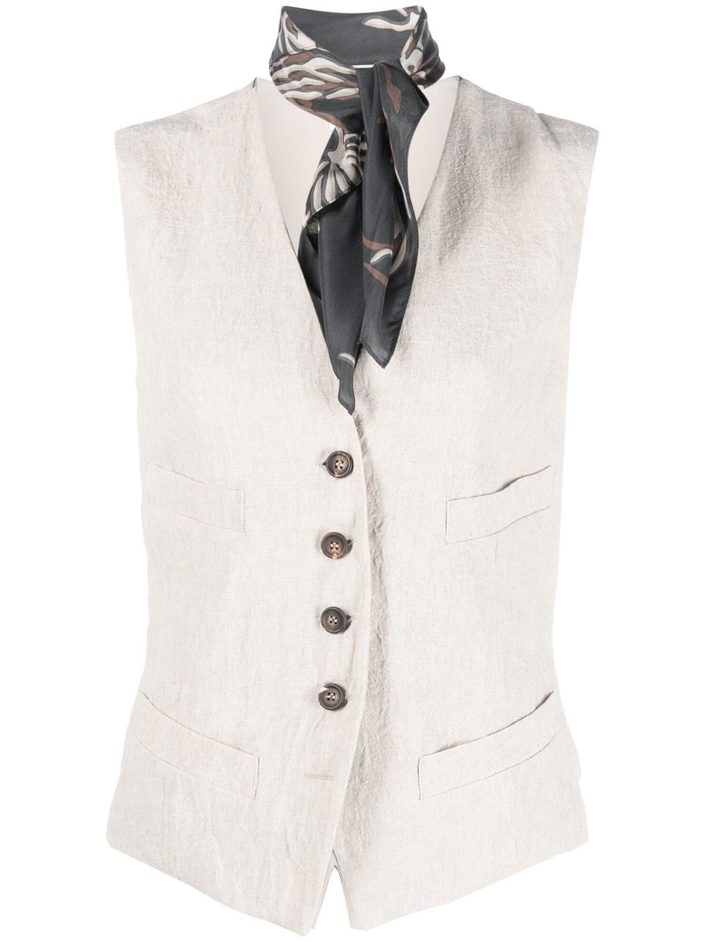 V-neck button-up waistcoat - Neutrals