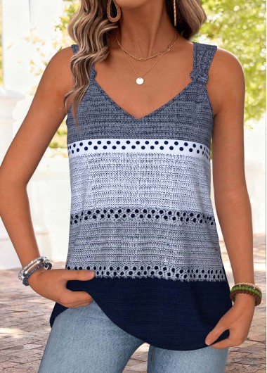 Modlily Blue Striped Tie Sleeveless V Neck Tank Top