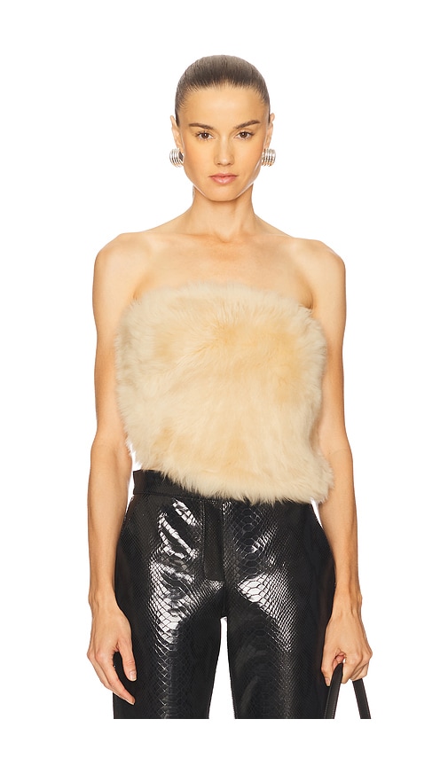 The New Arrivals by Ilkyaz Ozel Dogi Shearling Top in Tan. -  40/8 also in 36/4