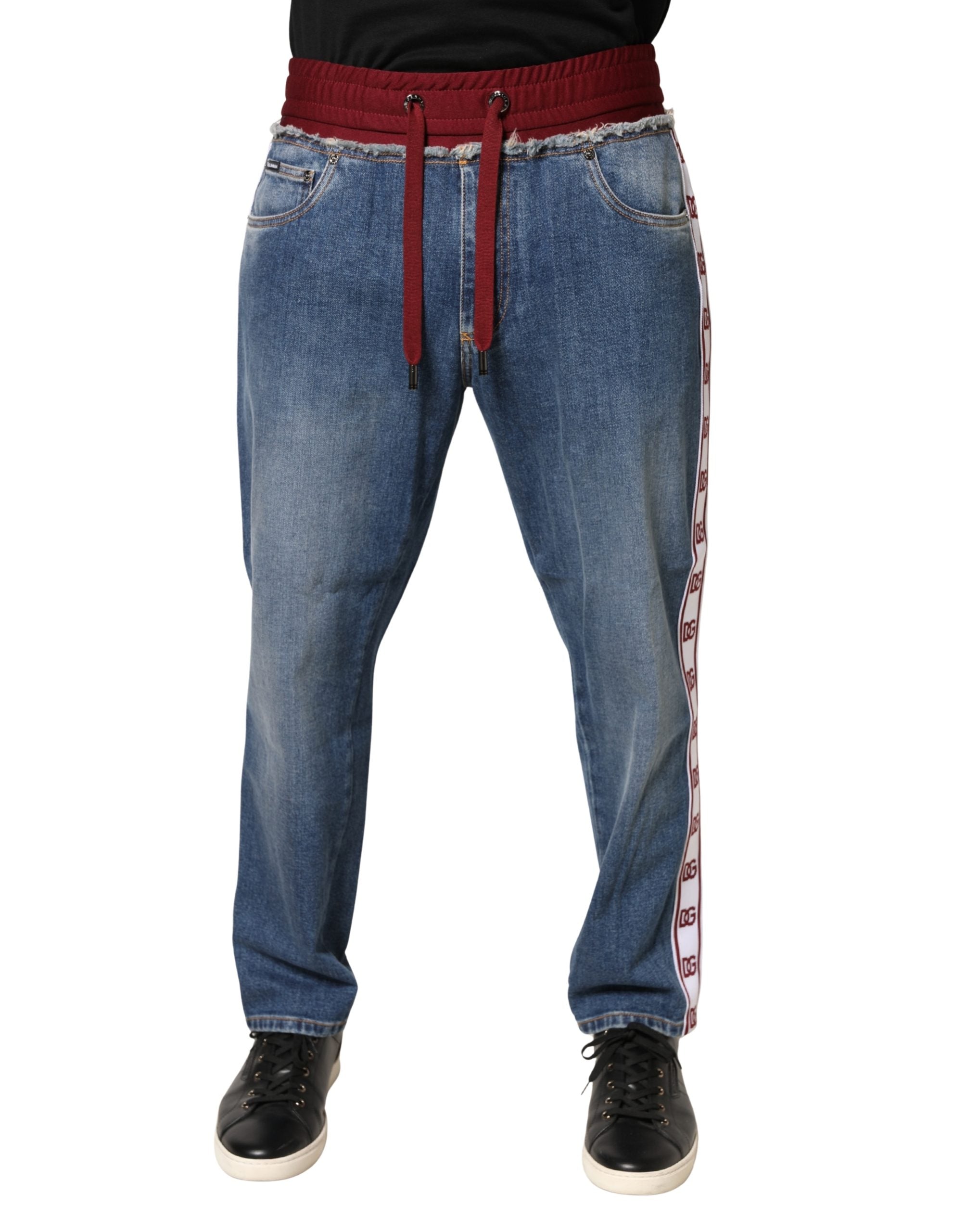Drawstring Straight Denim Jeans — Blue