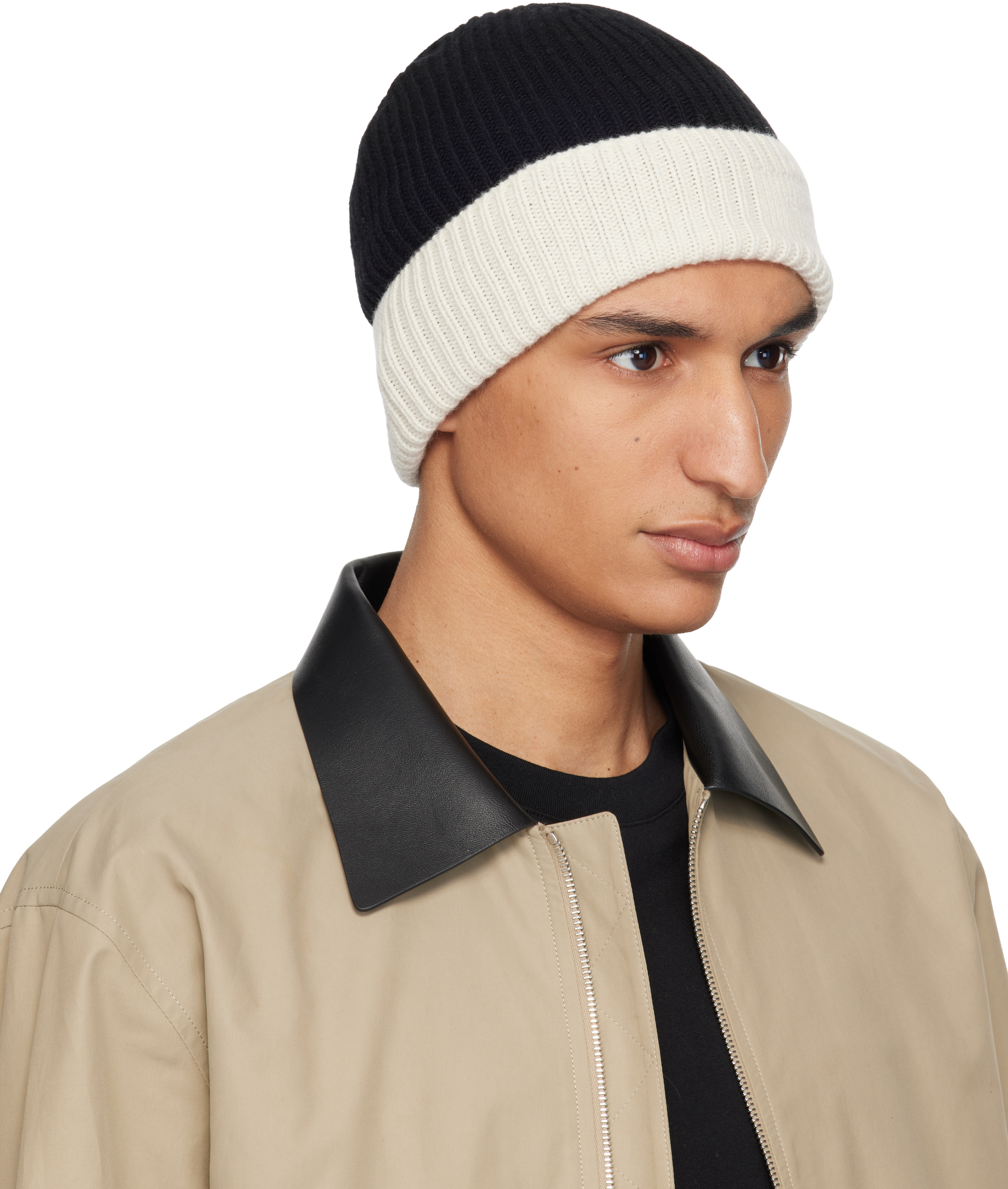 Black & Off-White Wool Beanie
