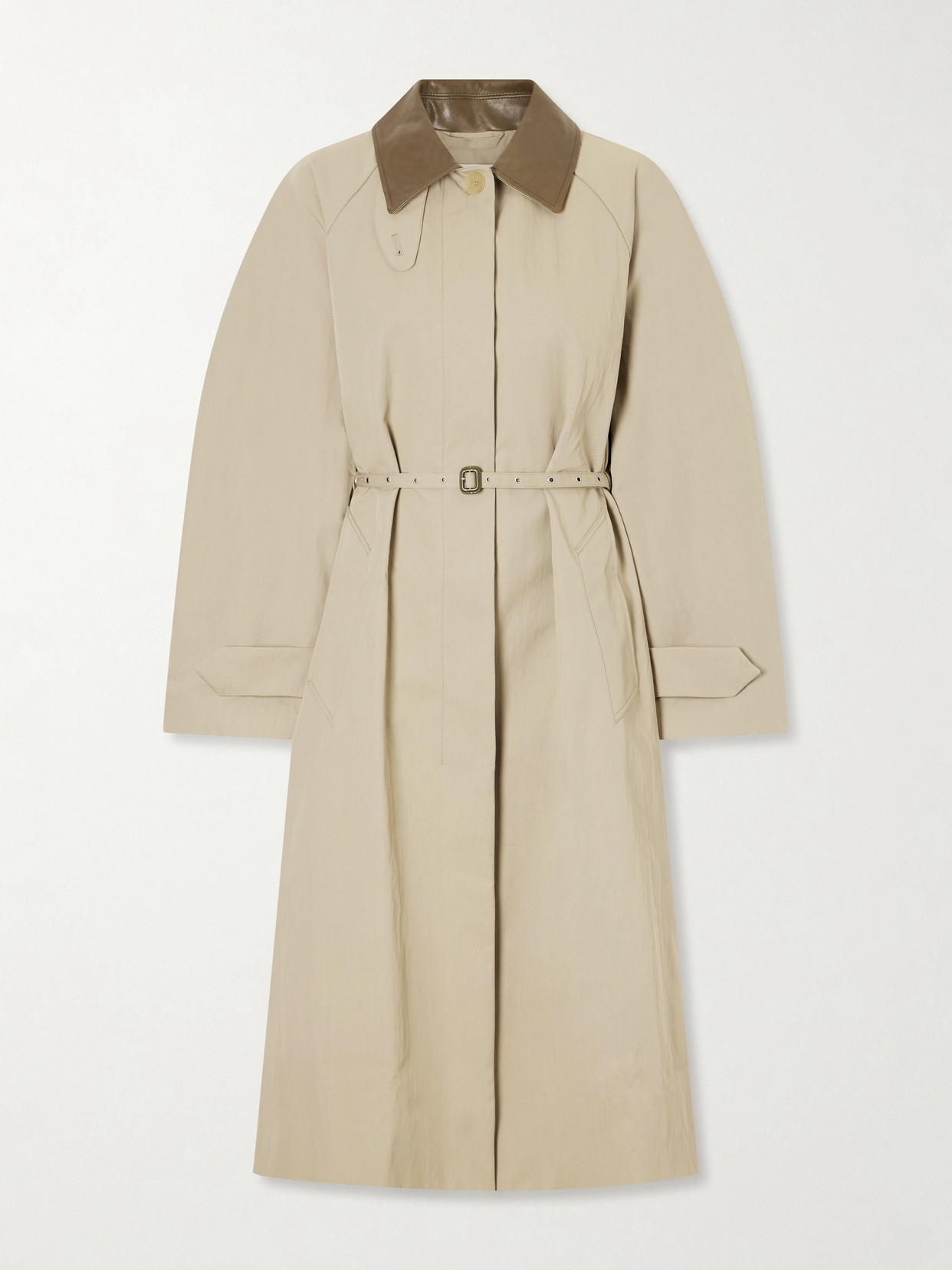 Ofelia Belted Leather-trimmed Cotton-blend Trench Coat - Neutrals