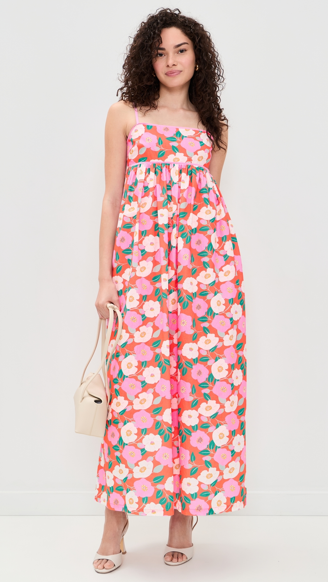 Print Empire Waist Maxi Dress Coral Orange Multi