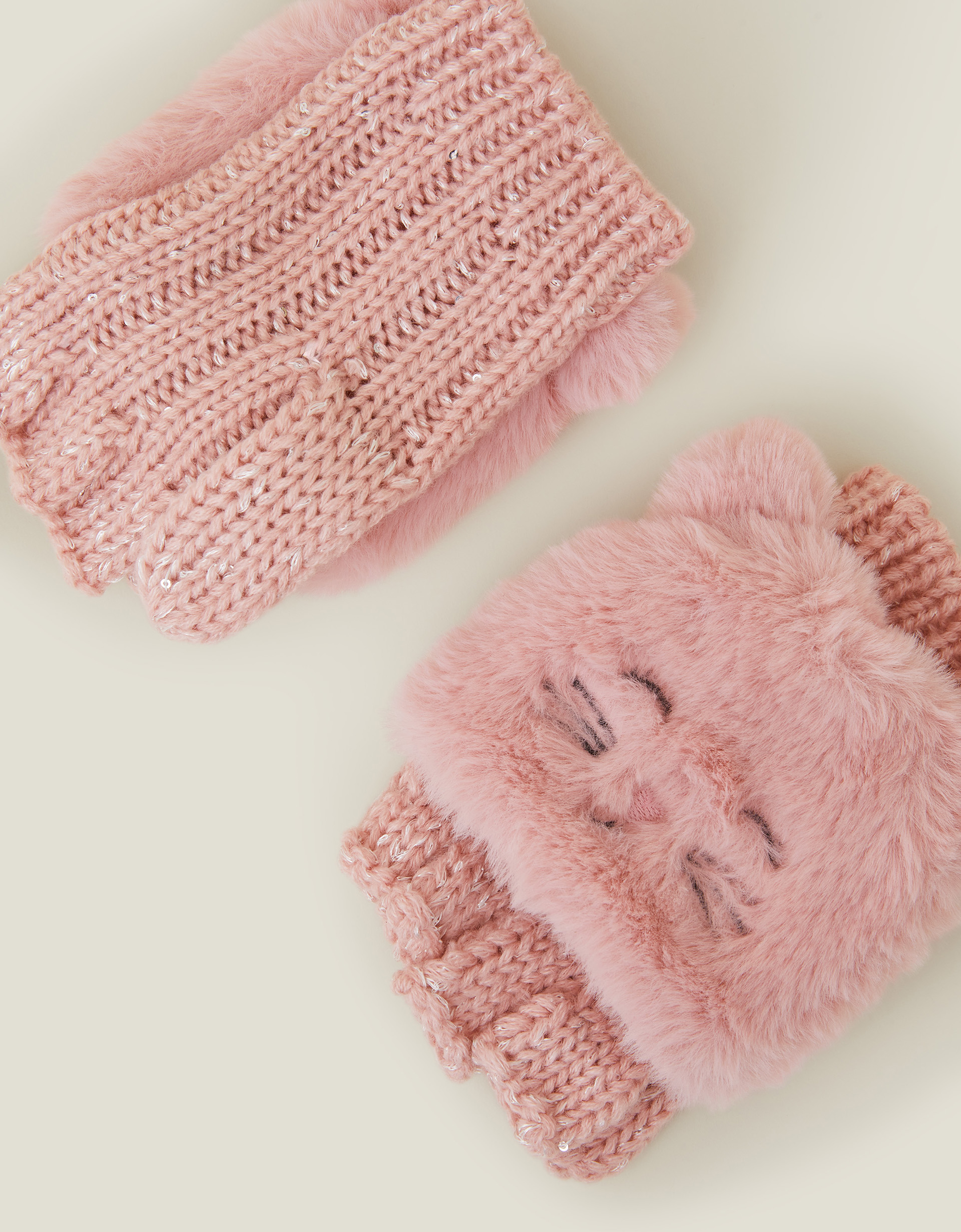Cat Fingerless Mitten Gloves Pink, Girl's