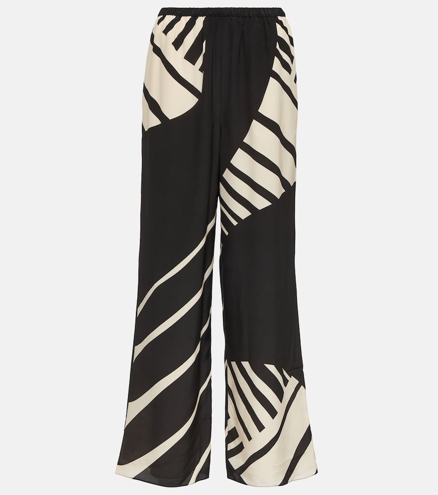 Printed mid-rise silk wide-leg pants