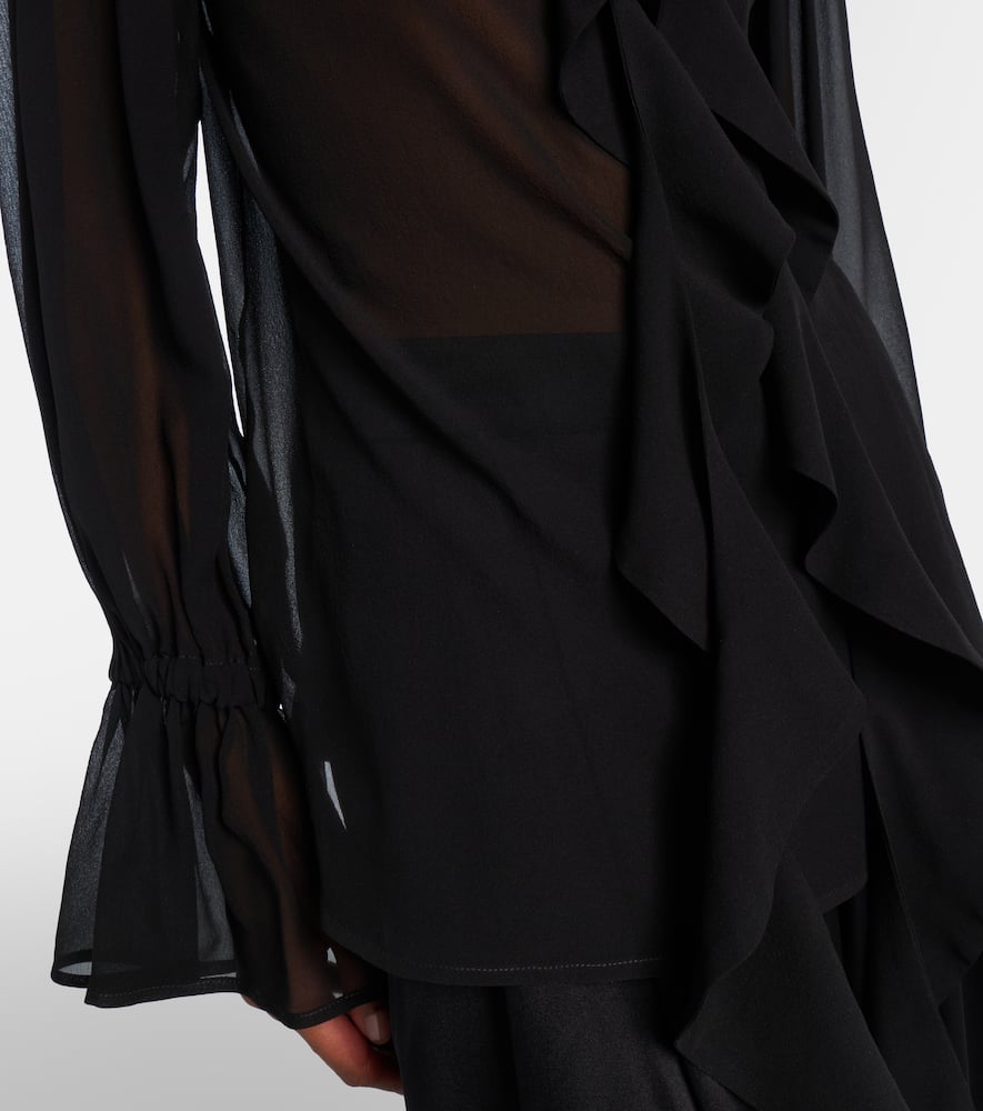 Ruffled sheer silk blouse