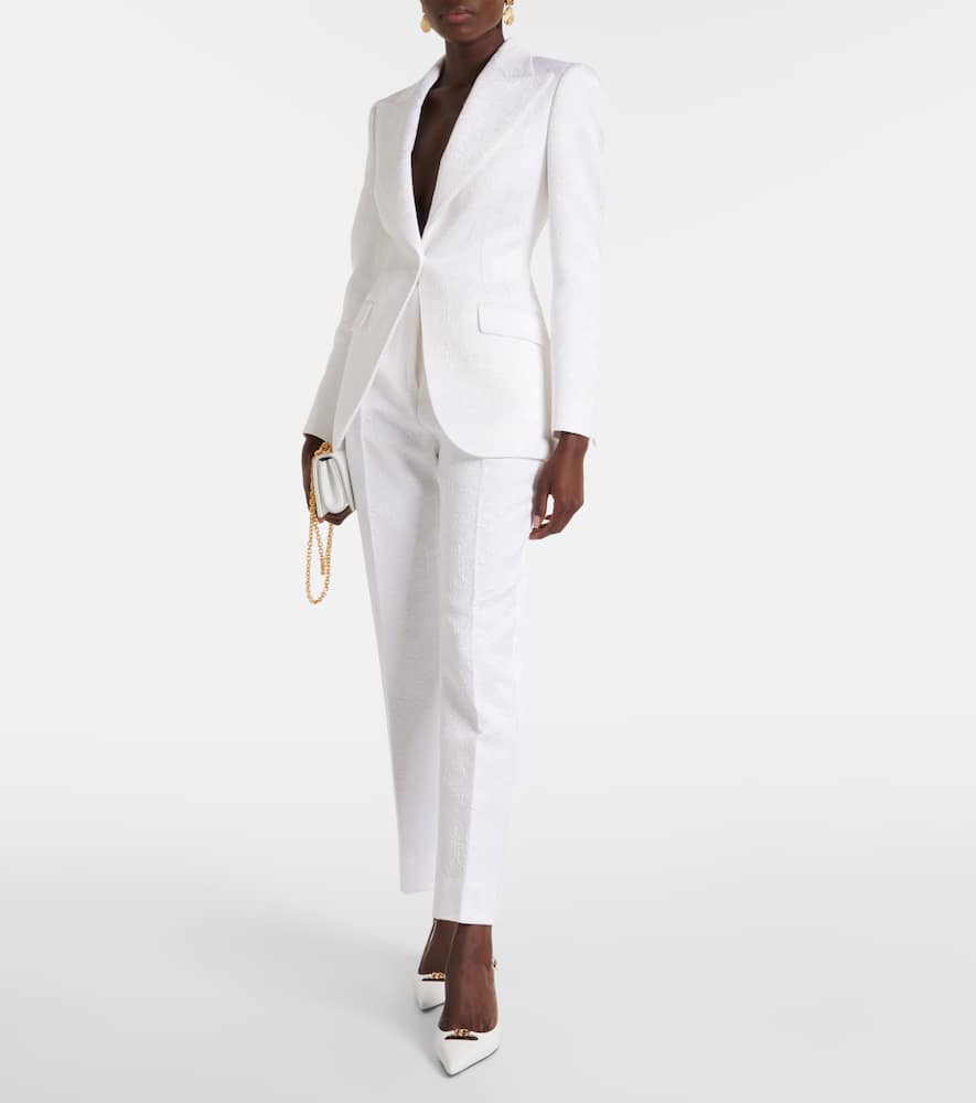 Cotton-blend brocade slim pants