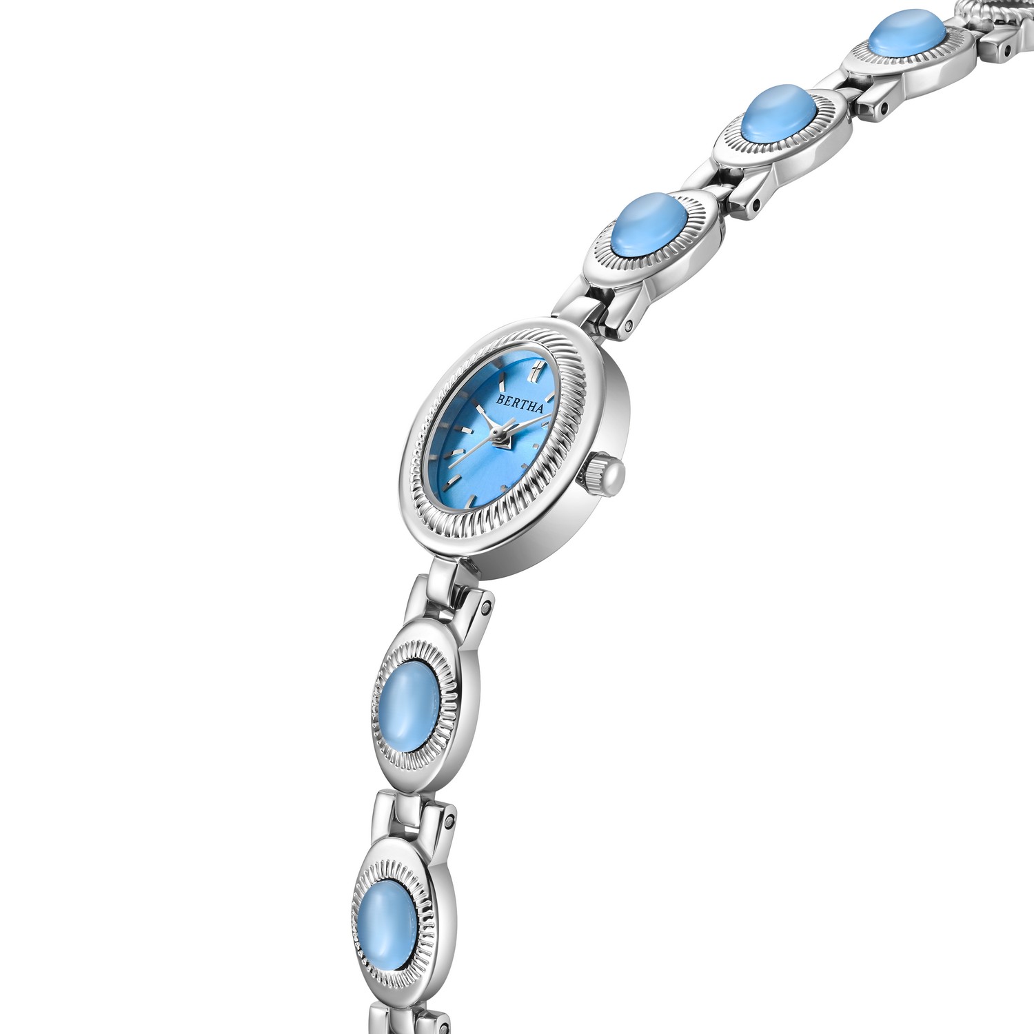 Bertha Womens Rosalie Jade Stone Bracelet Watch - Sky Blue Stainless Steel - One