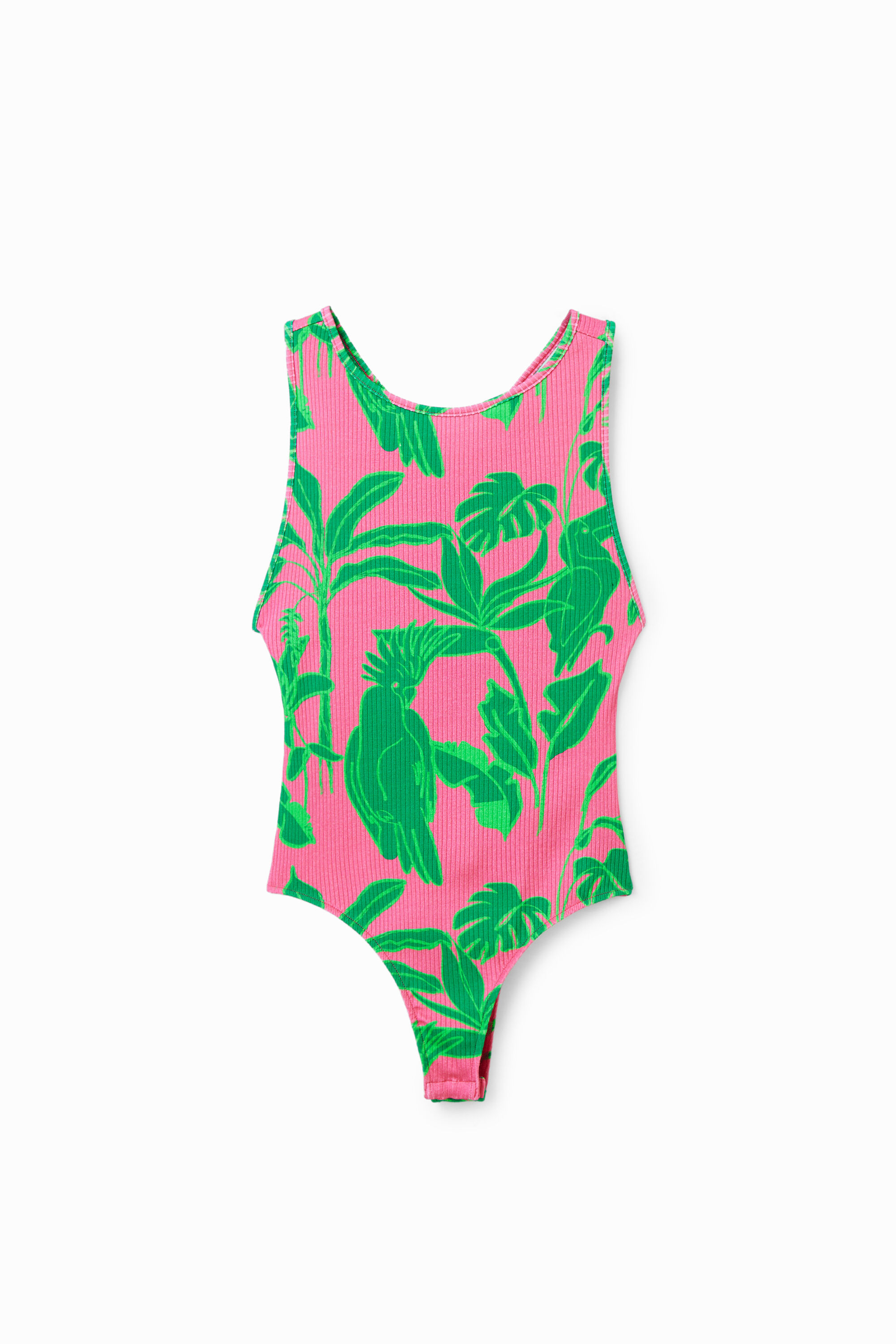 Ribbed tropical bodysuit with strap
