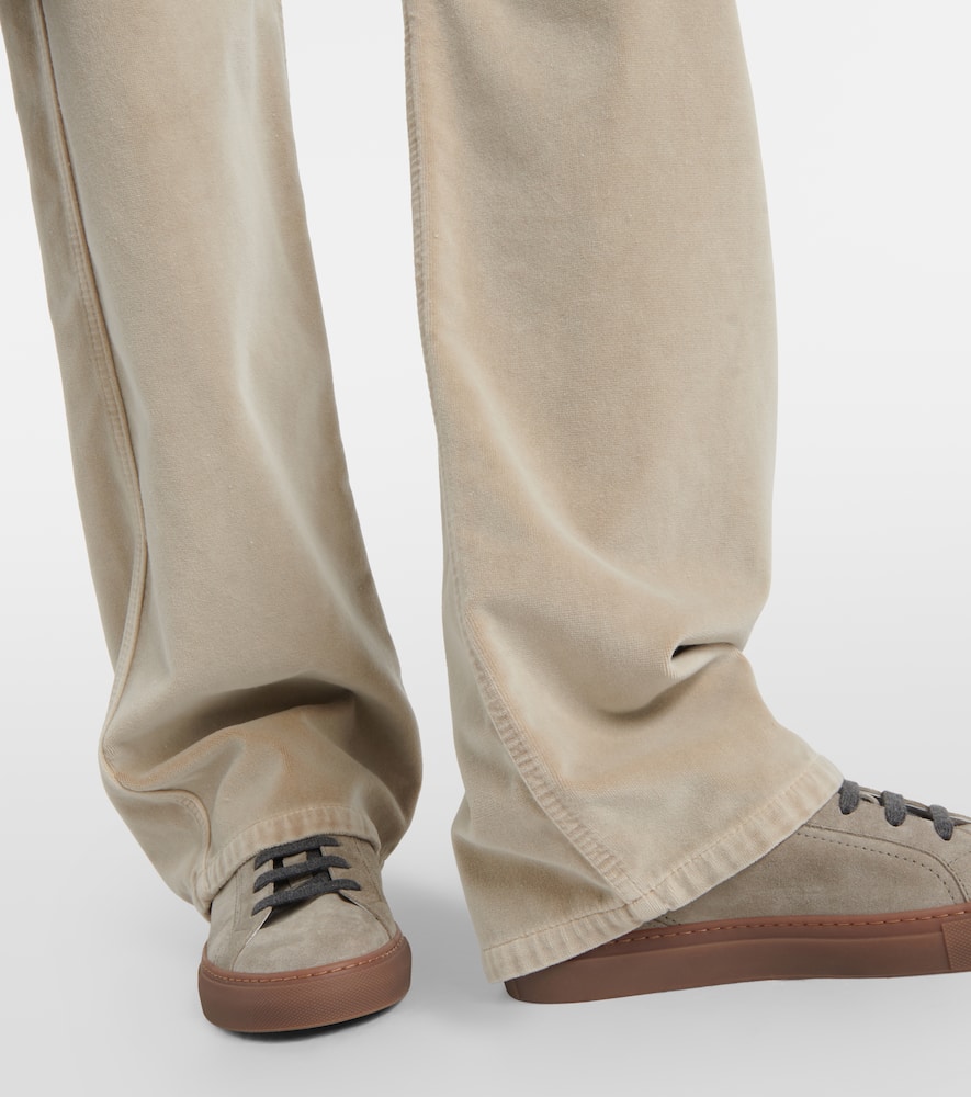 Mid-rise cotton velvet straight pants