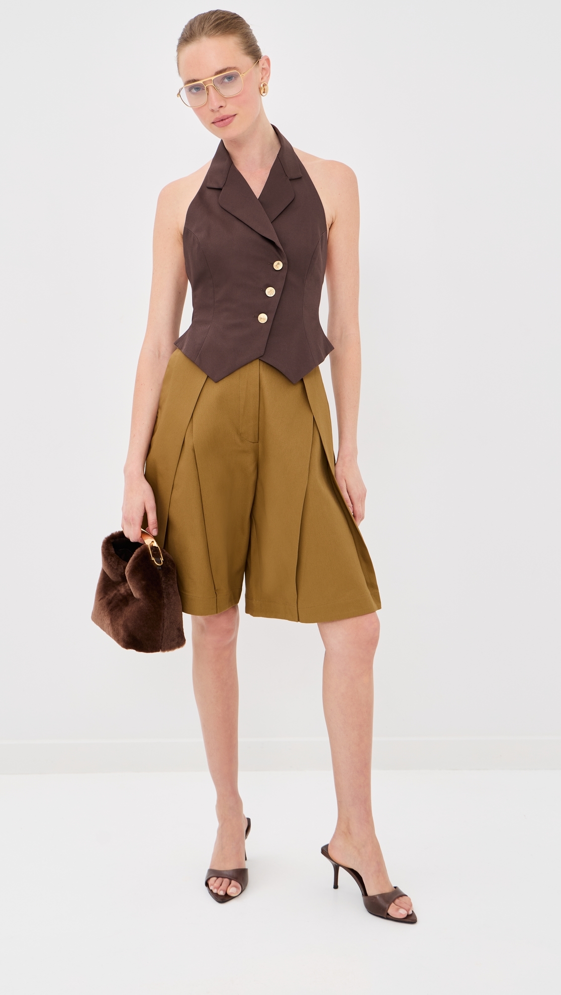 Halter Waistcoat Top Brown