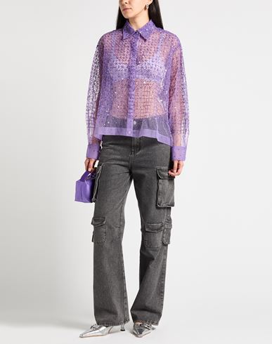 Des_phemmes Woman Shirt Purple Size 4 Nylon, Viscose, Polyester, Glass, Metal