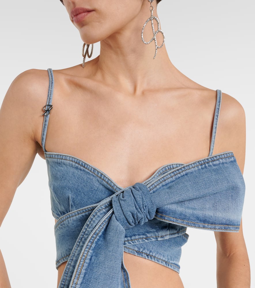 Bow-detail denim crop top
