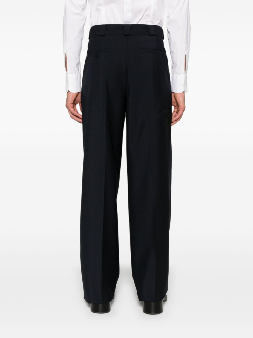 Midnight Blue Wool Blend Wide-leg Pant
