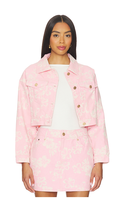Kulani Kinis Pixie Cropped Denim Jacket in Pink. L. Also in S, XS
