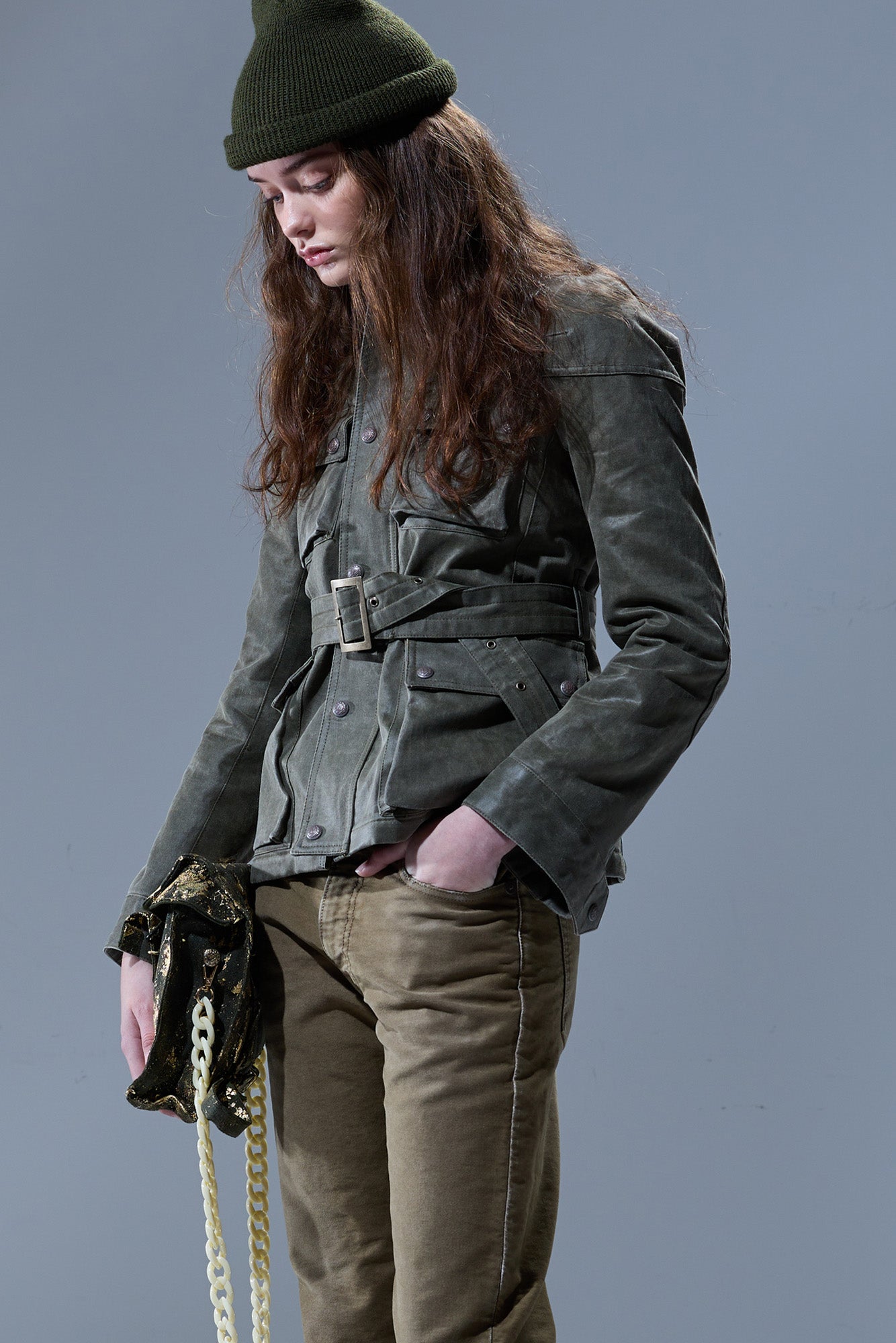 R13 Elongated Belted Jacket - Olive Green
