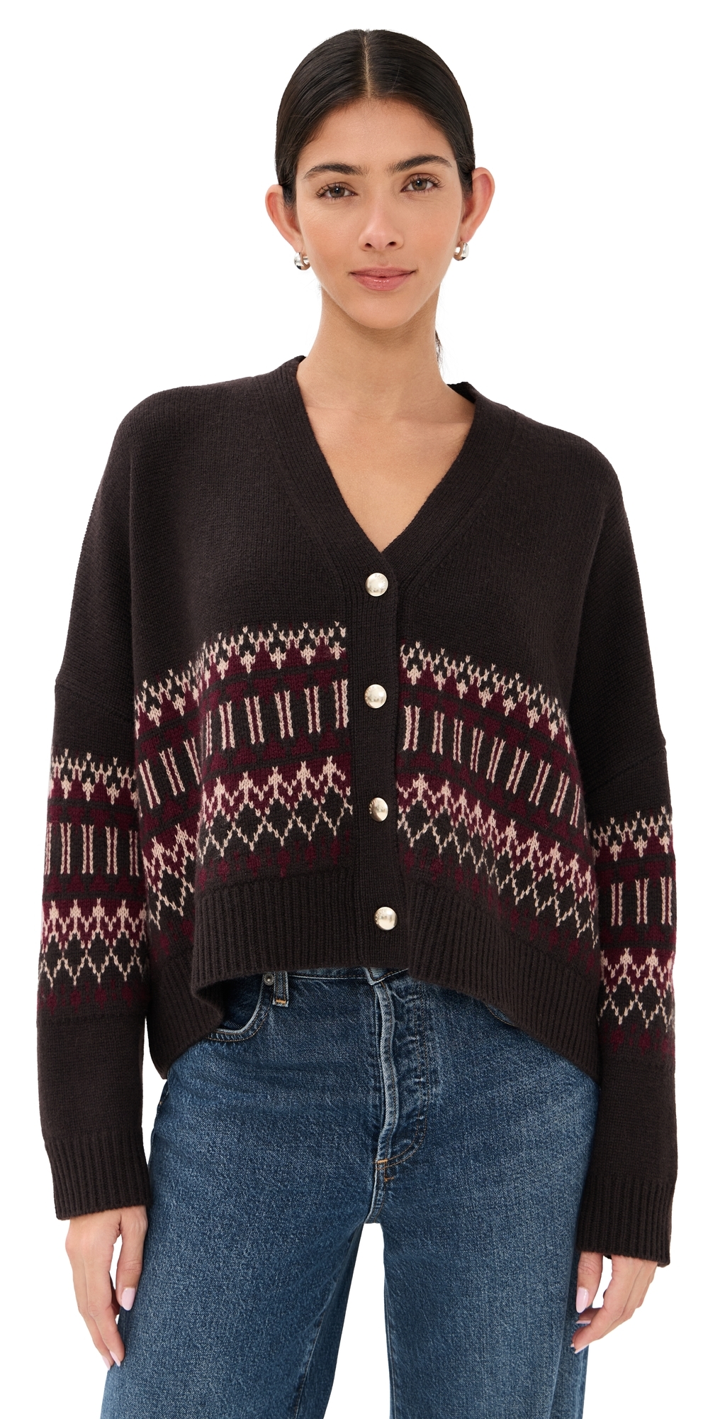Elliot Boxy Cropped Fair Isle Cashmere Cardigan Oaktree