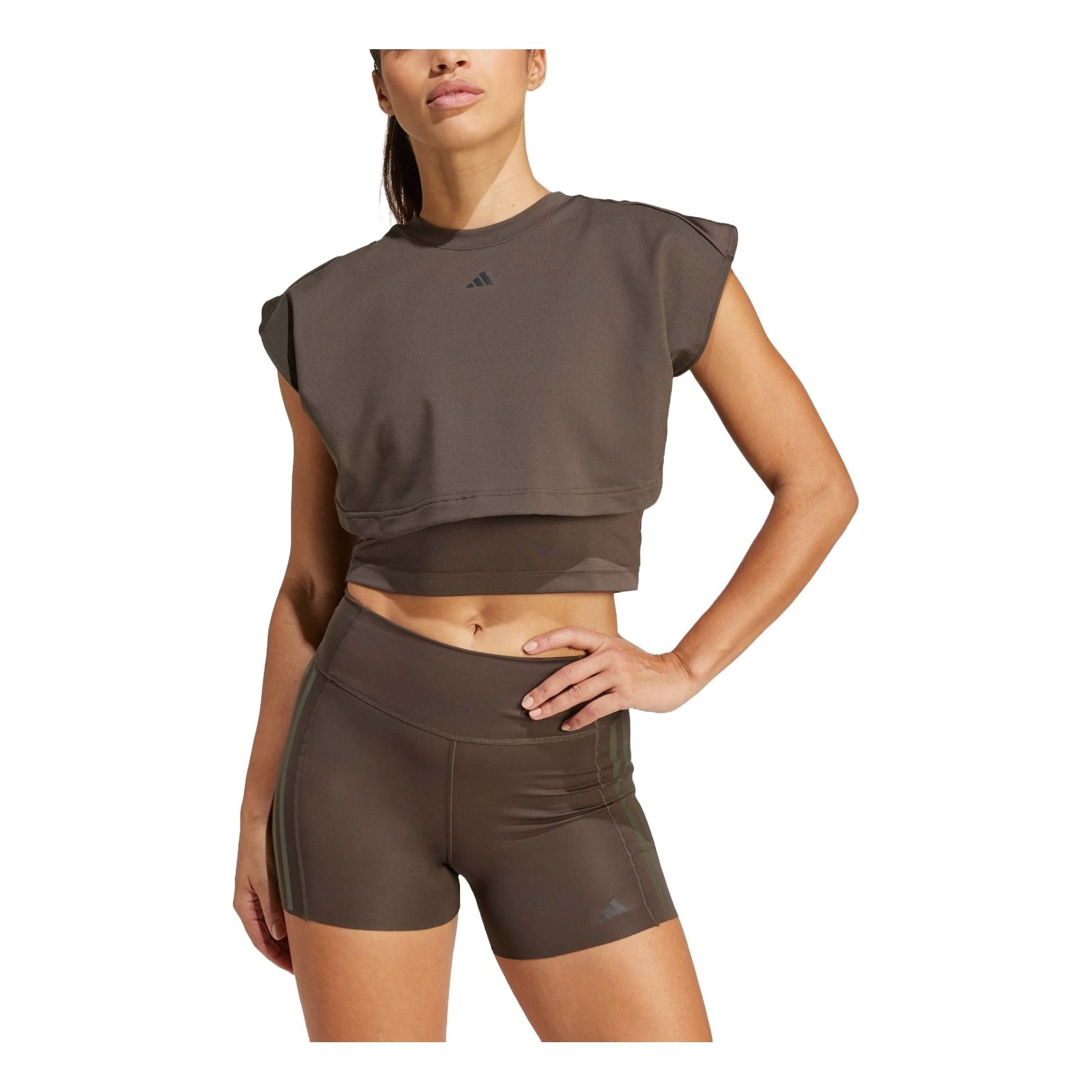 (WMNS) Power Boxy French Terry 3-Stripes Tank Asia Sizing 'Shadow Olive'